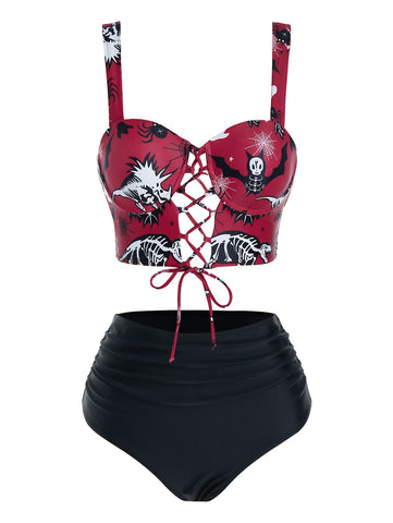 Bat Crescent Mesh Lace-Up Padded Bikini Set Women Fashion Summer Tankini Swimsuit -OS00075-Veeddydropshipping