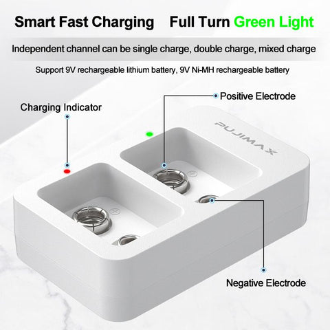 2 Slots 9V Smart Fast Battery Charger With LED Indicators USB Cable-CE00092-Veeddydropshipping