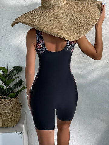 Boyleg Unitard Swimsuits Racerback Athletic One Piece Bathing Suits Knee Length-OS00131-Veeddydropshipping