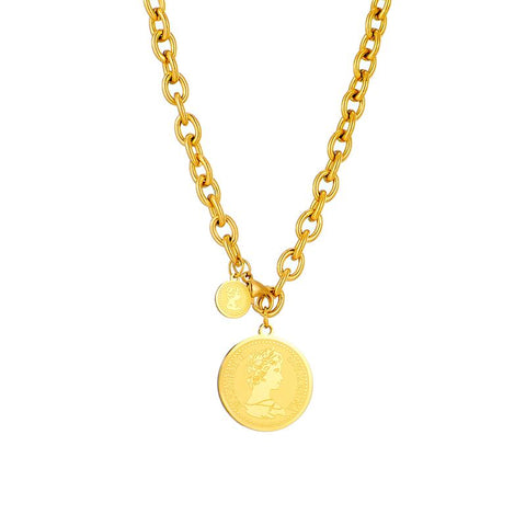 Stainless Steel Gold Color Hip Hop  Portrait Coin Necklace-JW01199-Veeddydropshipping