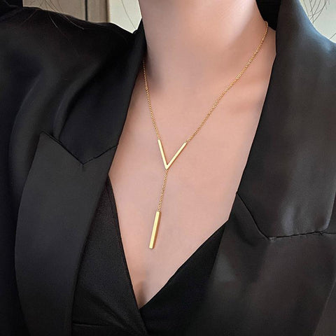 Stainless steel long sexy Clavicle Necklace Ladies -JW01337-Veeddydropshipping