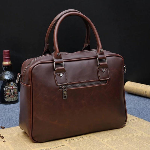 Crazy Horse PU Leather Laptop Bag Casual Man Zipper-BS00506-Veeddydropshipping
