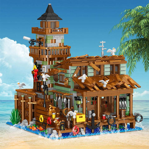 Creative Micro Fisherman Cabin Wharf Wooden House Model Building Blocks-TB01481-Veeddydropshipping