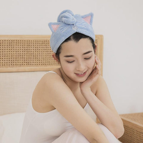 Cute Cat Hair Dry Towels Bathroom Shower Cap-HA01832-Veeddydropshipping