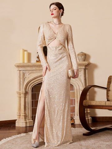 Diamond Long Dress Sequins Shinning Wedding-WF01408-Veeddydropshipping