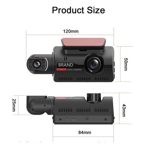 HD Car Video Recorder 2 Lens Hidden Car Driving Dash Cam 3.0inch IPS-AM00565-Veeddydropshipping