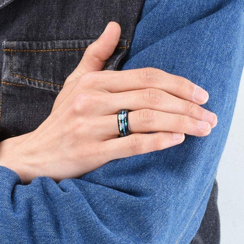 Stainless Steel Rings Shell Blue Opal Rings Men Wedding Jewelry -JW00272-Veeddydropshipping