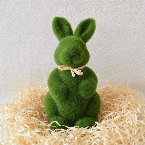 Easter Moss Rabbit Sculptures Bunny Figurines-HA00317-Veeddydropshipping