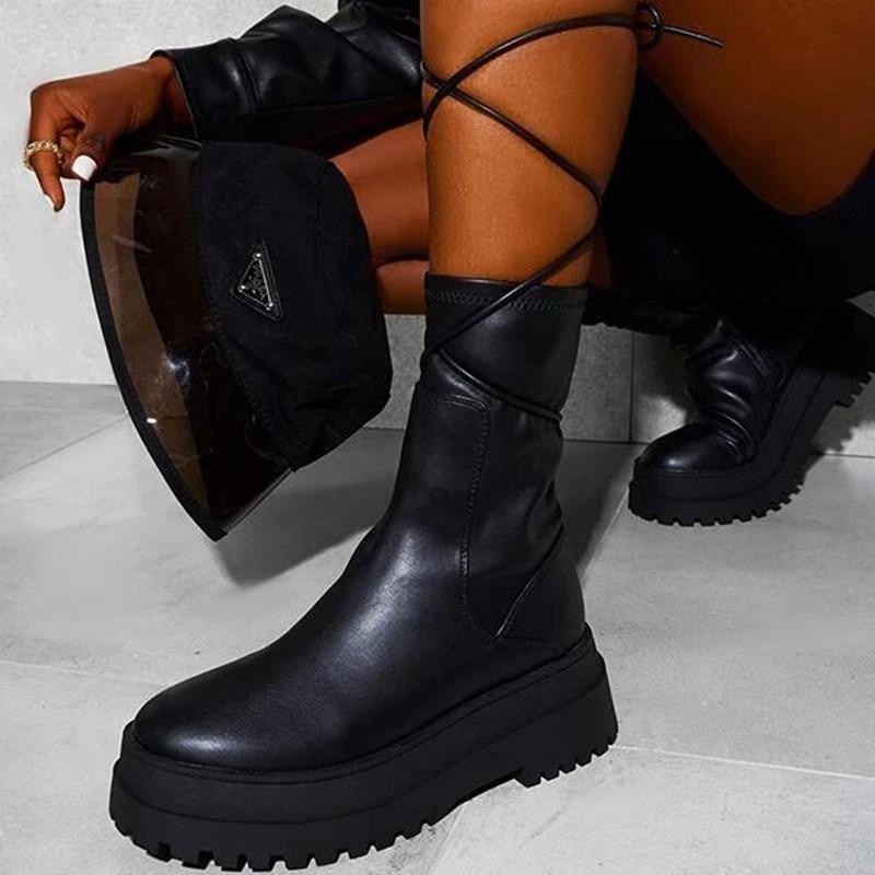 Boots PU Thick-soled Fashion Women&#39;s Boots Patent Leather-BS01055-Veeddydropshipping