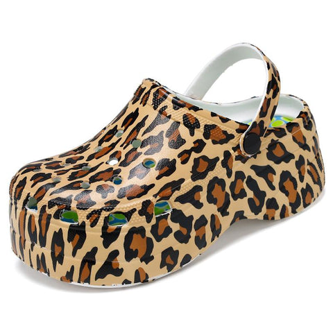 Heel Fashion Color Platform Sandals Women Clogs Leopard-BS01212-Veeddydropshipping
