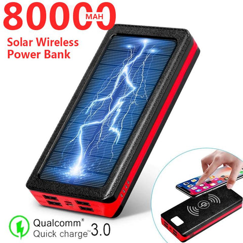 80000mAh Wireless Power Bank Solar External Battery Fast Charger Large Capacity 4 USB-PA00462-Veeddydropshipping