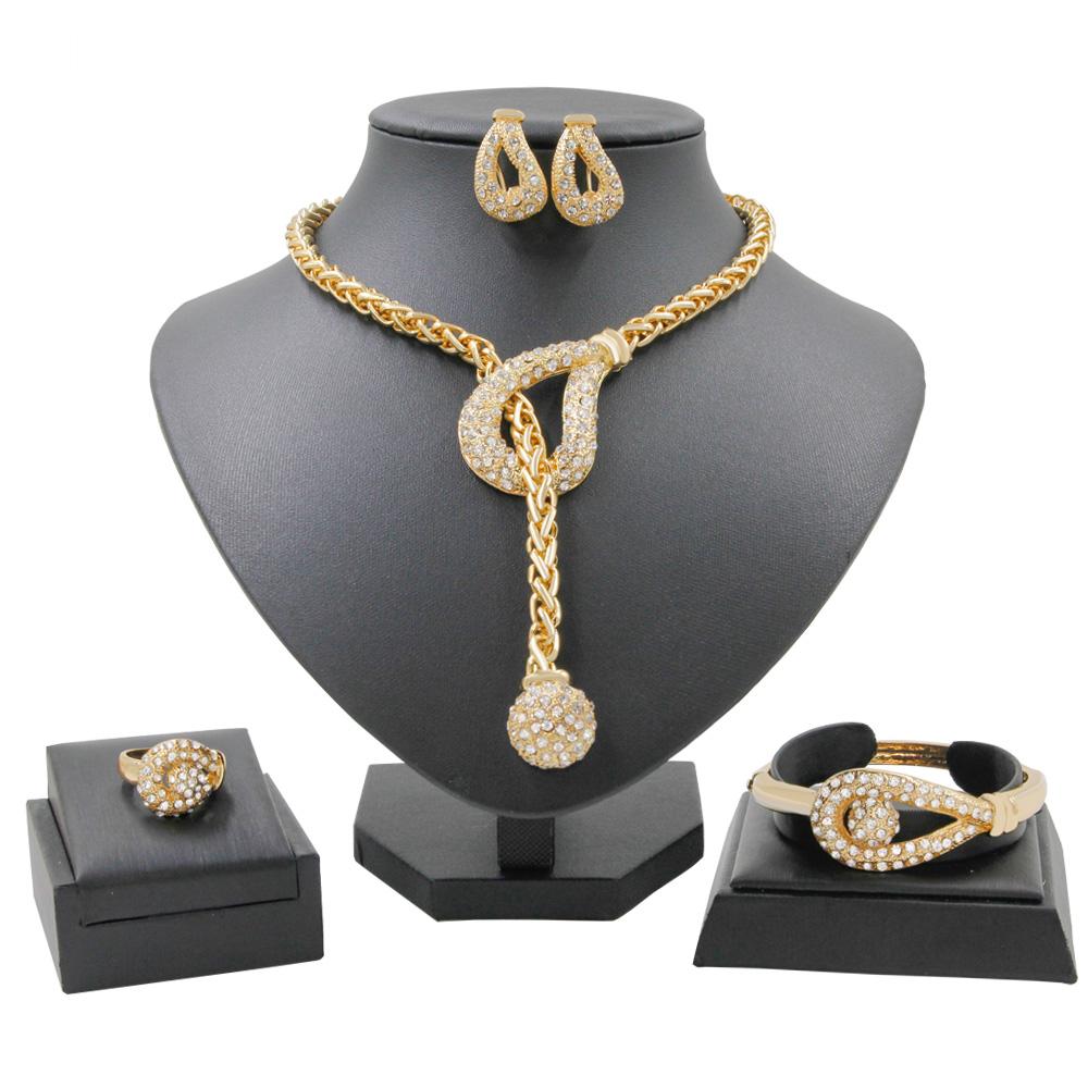 Creative Design bridal Gold Jewelry Sets Crystal Necklace Ring -JW00317-Veeddydropshipping