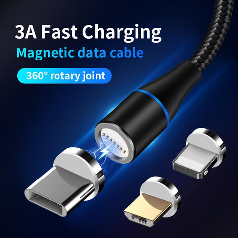 3A Magnetic USB Cable Fast Charge Micro USB Type C Cable For iPhone Samsung S20-PA01025-Veeddydropshipping