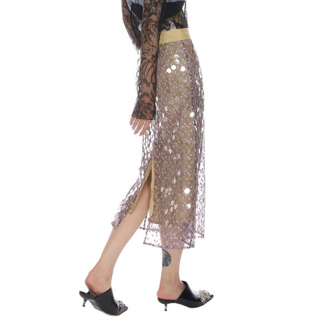 Women embroidered sequin half-body skirt mermaid-WF00474-Veeddydropshipping