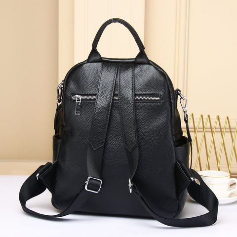 Real Cowhide Ladies Backpack Bag High Quality Woman Black Bags School-BS00012-Veeddydropshipping