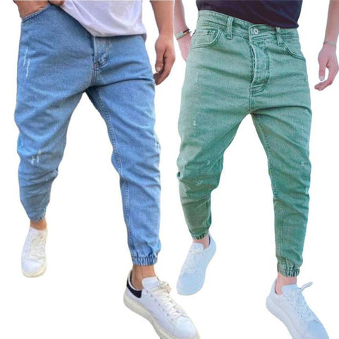 Elastic Waist Casual Pants Green Slim Fit Trousers Khaki-MF00652-Veeddydropshipping