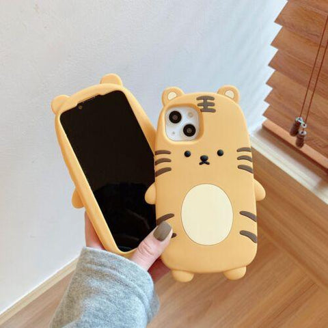 3D Cartoon Cute Tiger Silicone Case for iPhone 13 Pro Max 12 11 XR SE XS 7 8Plus-PA00163-Veeddydropshipping