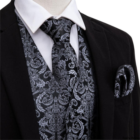 Paisley Jacquard Folral Silk Waistcoat Vests Handkerchief Tie Vest-MF01253-Veeddydropshipping