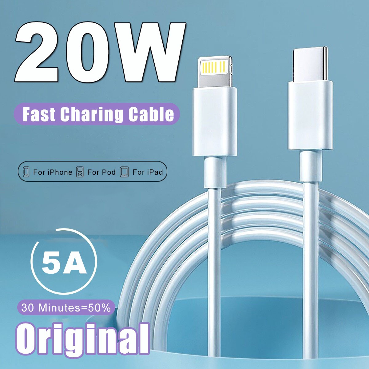 20W PD Fast Charging USB Type C To Lightning Cable For Apple iPhone 14 13 11 12 Pro Max-PA00437-Veeddydropshipping