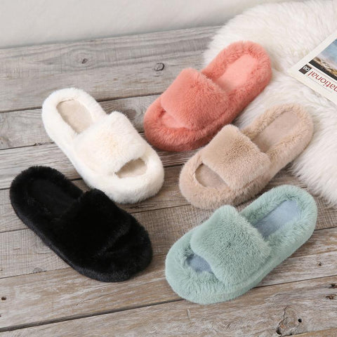 Warm Plus Velvet Home Women Shoes Plush Open-BS01213-Veeddydropshipping