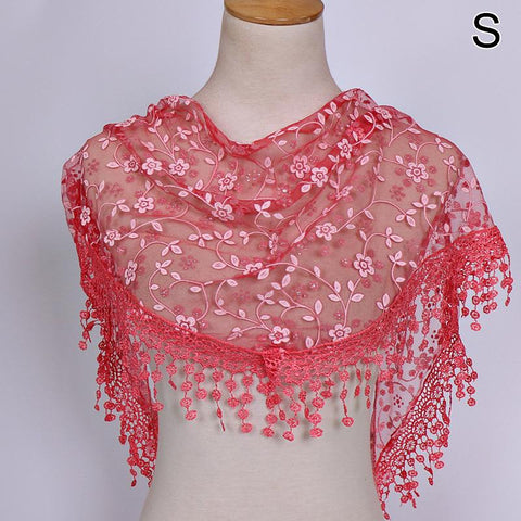 Flower Print Hollow Out Tassel Shawl-WF01204-Veeddydropshipping
