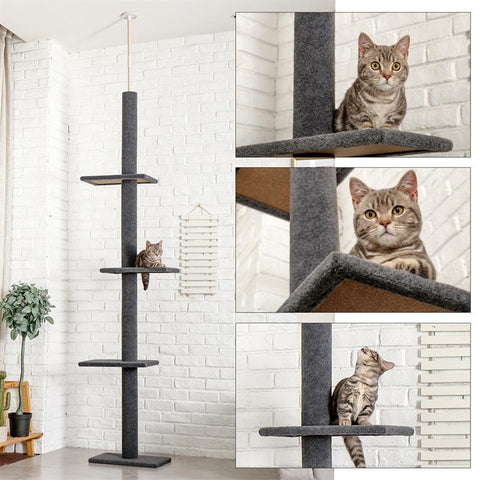 Multi-Level Tier Floor-to-Ceiling Cat Climbing Tree-HA01425-Veeddydropshipping
