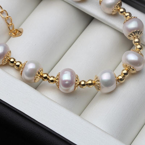100% Real Freshwater Round Pearl Bracelet Bracelet Jewelry  -JW00285-Veeddydropshipping