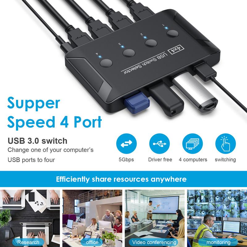 Switcher with Extender 4 Computers Share USB Ports-CO00146-Veeddydropshipping