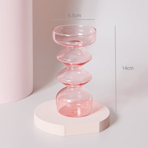 Pink Glass Candle Holder Taper Candlesticks Holder-HA01818-Veeddydropshipping