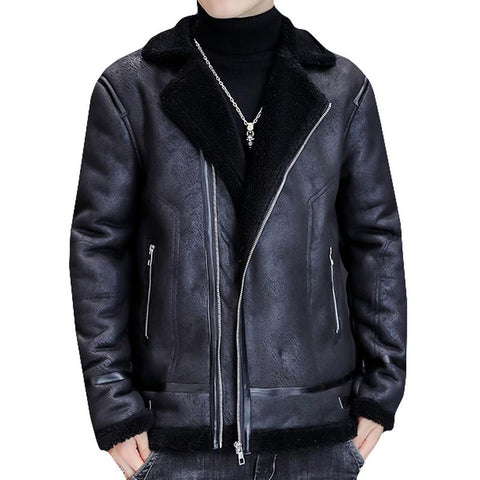 Jackets Winter Thickened Lamb Wool Motorcycle Jacket Turn-MF01384-Veeddydropshipping