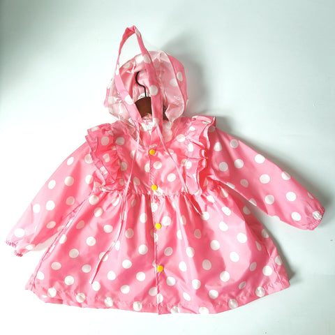 Baby Girls Rain Coat Dot Ruffles Big Brim Hooded Single-breasted Kids Princess-TB01033-Veeddydropshipping