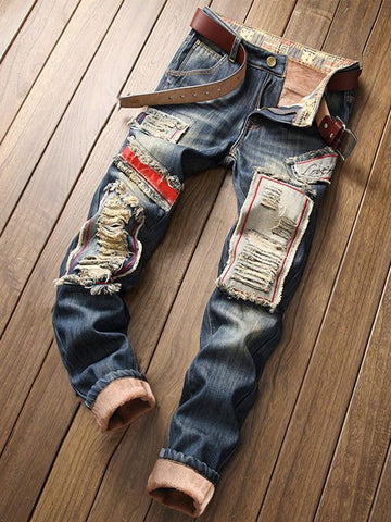 Men High Quality Patchwork Ripped Jeans Distressed Denim Trousers Male-TB01300-Veeddydropshipping