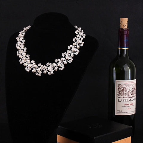 wedding jewelry Bridal Crystal Necklace Earring Sets  -JW00370-Veeddydropshipping