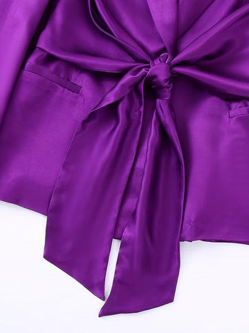 Women Fashion Suit Silk Bowed Blazer-Veeddydropshipping
