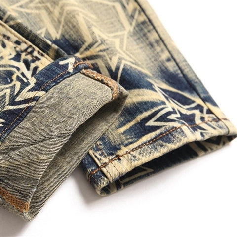 Ripped Jeans Male Scraped Off 3D Star Print Soft Casual-MF00573-Veeddydropshipping