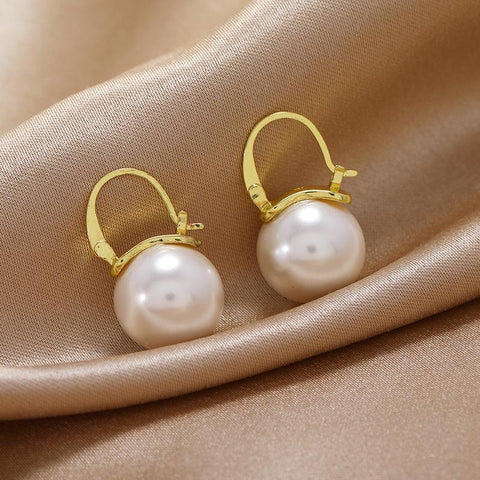 Korean Cute Pearl Drop Earrings  LuxuryU Shape Dangle  Earrings -JW00283-Veeddydropshipping