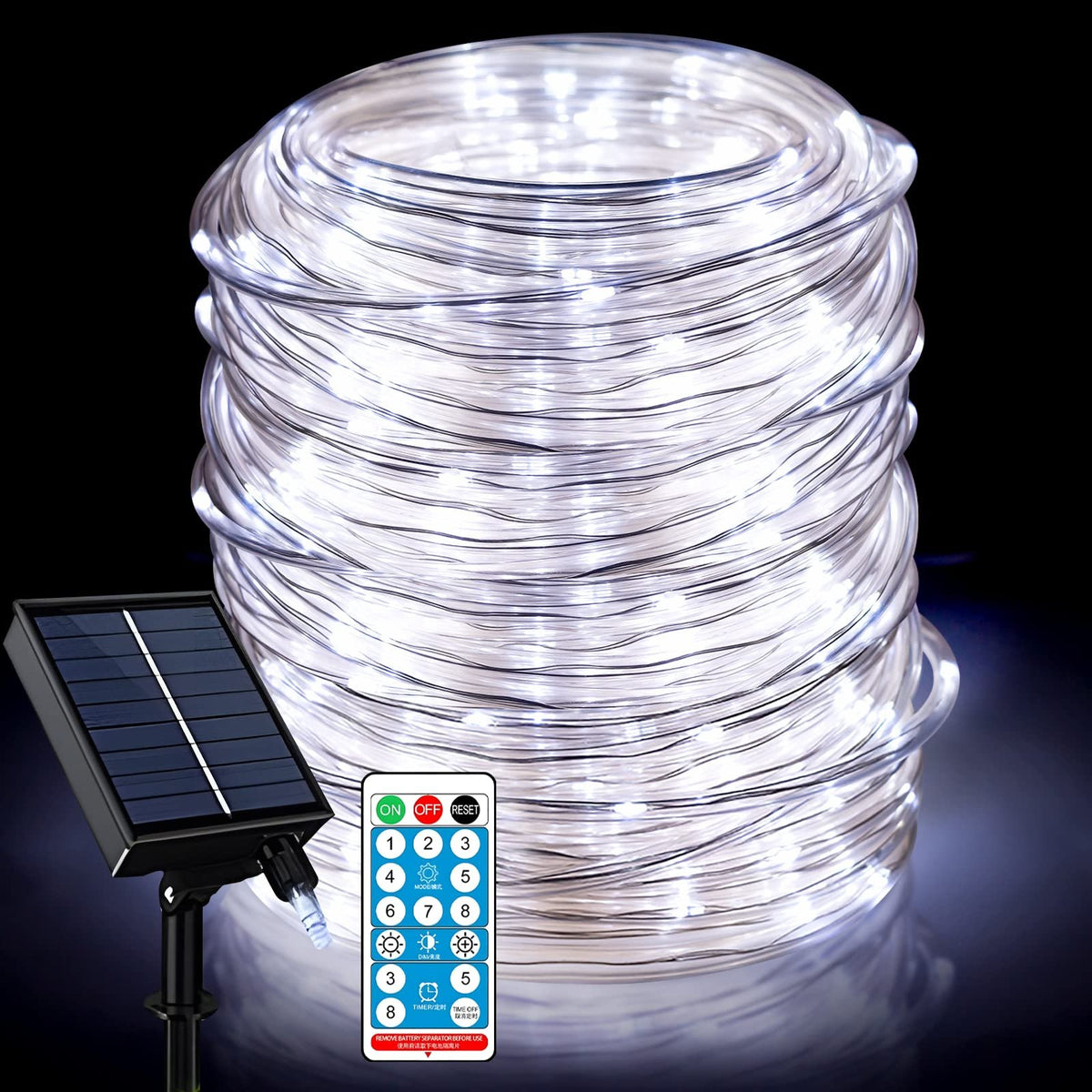 2023 Solar Powered Rope Lights Waterproof Dimmable Timer Tube Garland-TI00924-Veeddydropshipping