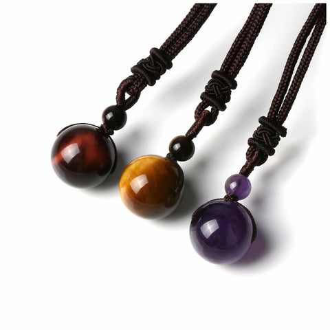 Natural Obsidian Bead Crystal Pendant Necklaces Braided -JW00249-Veeddydropshipping