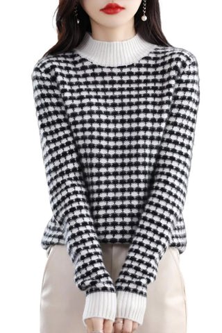 Knitwears Sweater Women Cashmere Pullovers Wool Plaid Knit-WF00068-Veeddydropshipping