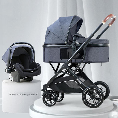 New Cartton Baby Stroller 3 In 1 with Car Seat PU leather foldable-TB00378-Veeddydropshipping