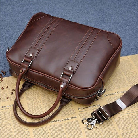 Crazy Horse PU Leather Laptop Bag Casual Man Zipper-BS00506-Veeddydropshipping