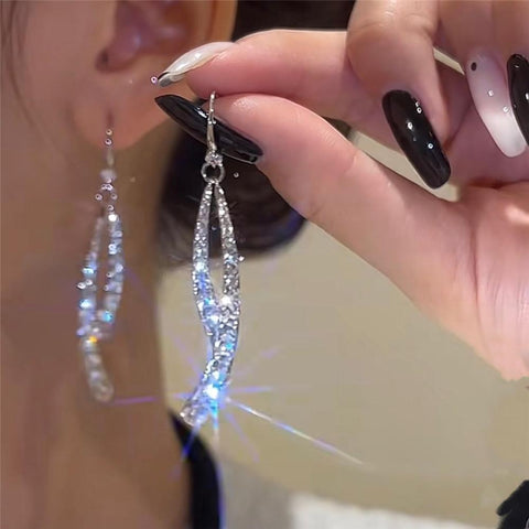 Trend Chains Love Earrings for Women Inlaid Dazzling CZ Stone Korean-JW01452-Veeddydropshipping