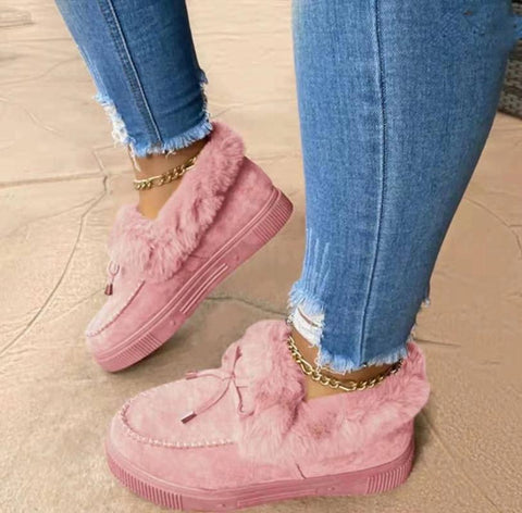 Leather Snow Boots Plush Natural Fur Warm Slip-on Ladies-BS00977-Veeddydropshipping