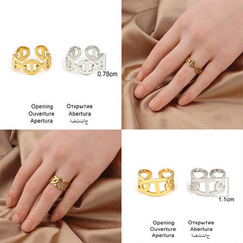 Stainless Steel Ring  Wide Ring with Circle Rings Chain Ring-JW01394-Veeddydropshipping