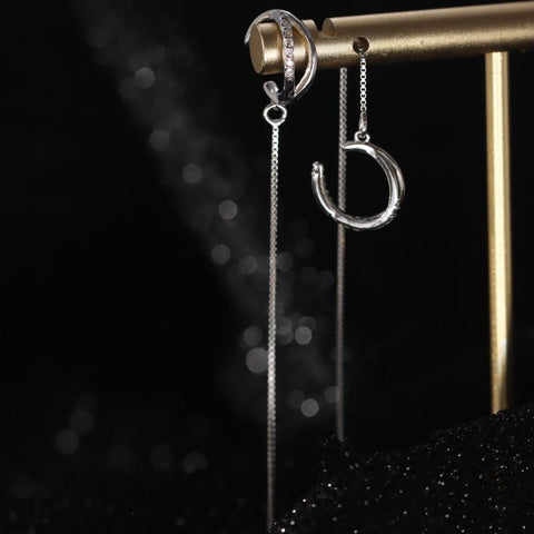 925 Sterling Silver Simple Ear Chain Ear Bone Clip Earrings Women-JW00048-Veeddydropshipping