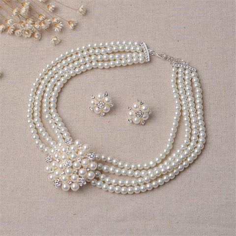 Wedding Jewelry Sets Pearl Necklace Stud -JW00367-Veeddydropshipping