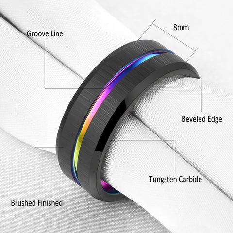 Charm Men Tungsten Carbide Ring Black Wedding Band  -JW00409-Veeddydropshipping