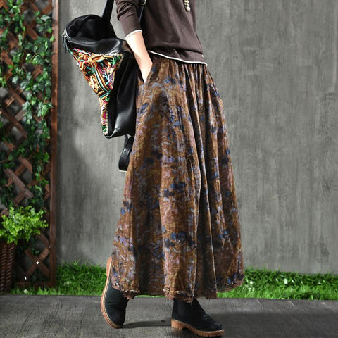 Women Literary Loose Elastic Waist A-Line Skirt -WF00539-Veeddydropshipping