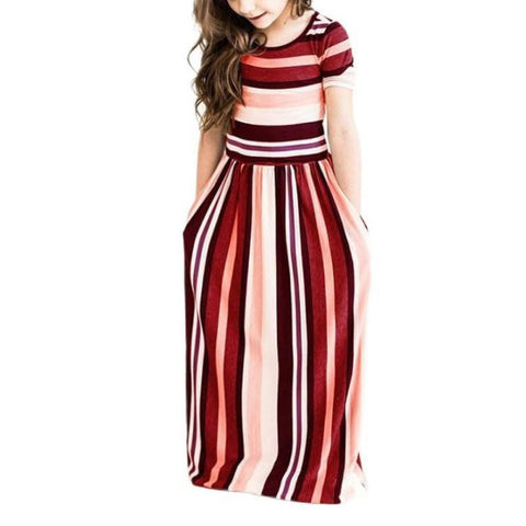 Kids Girls Casual Beach Party Bohemia Maxi Dress with Pocket-TB00887-Veeddydropshipping