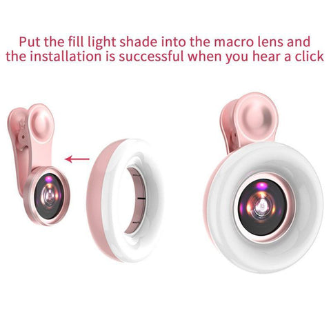 15X Macro HD Camera Lens Mobile Phone Lens LED Selfie Ring Flash Lamp Ring Clip Fill Light Universal-PA00649-Veeddydropshipping